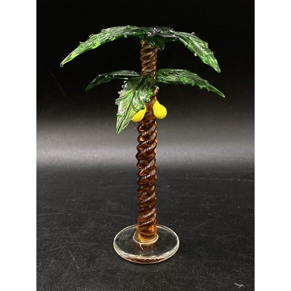 Art Glass Coconut Palm Small Glass 5” Palm Tree Vintage - Picture 1 of 12